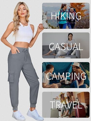 Hormtaer Women's Cargo Joggers Walking Trousers Lightweight Quick Dry Hiking Multi Pants Casual Outdoor Travel Gym Athletic Workout (B Grey, L) — view 5