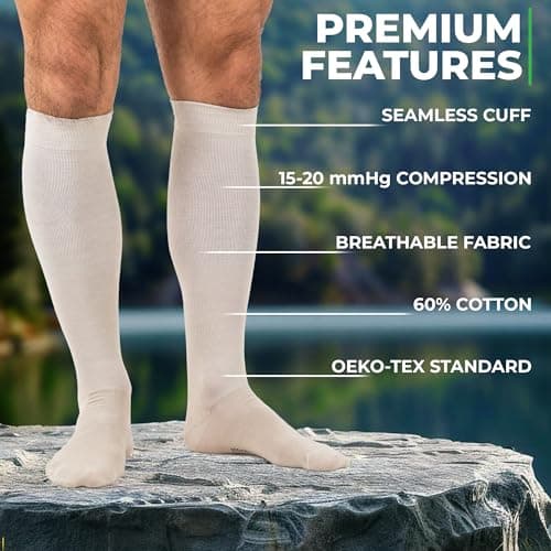 Graduated Compression Socks, Medical Socks, For Men and Women, 60% Organic Cotton (Black, M (38-40)) — view 4
