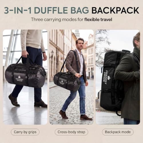 The Friendly Swede Water-Resistant Duffle Bag Backpack, 500D PVC,90L Black — view 3