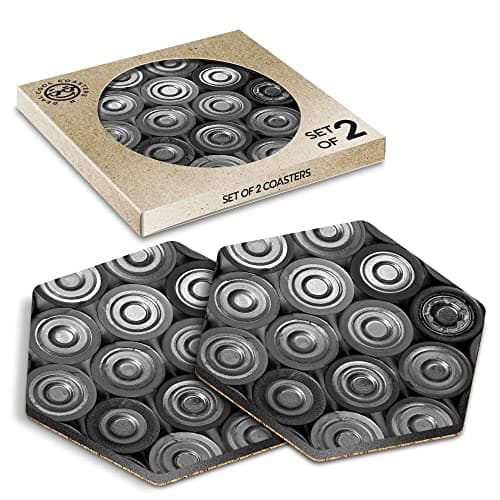 DV DESIGN 2 x Eco Boxed Cork Hexagon Coasters - BW - Retro Batteries Power Bank Drink Cup Mug Glass Table Protection Mat #38896