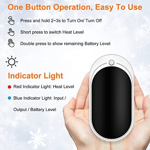 Hand Warmers Rechargeable USB Reusable 1 Pack, 5200mAh Portable Electric Hand Warmer Power Bank Electronic Pocket Heater, Tech Gifts for Men Women Raynauds Hiking Golf Skiing Camping Fishing Walking — view 2