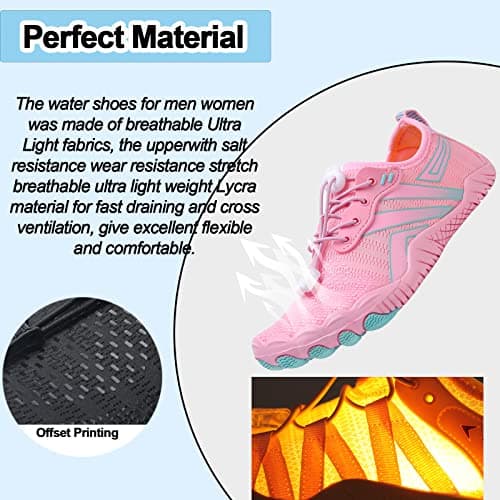 Supmix Mens Womens Water Shoes Beach Shoes Mens Womens Swim Shoes Quick Dry Barefoot Shoes Aqua Shoes Sea Shoes Surf Diving Pool Shoes for Mens Womens Pink, 5 UK — view 3