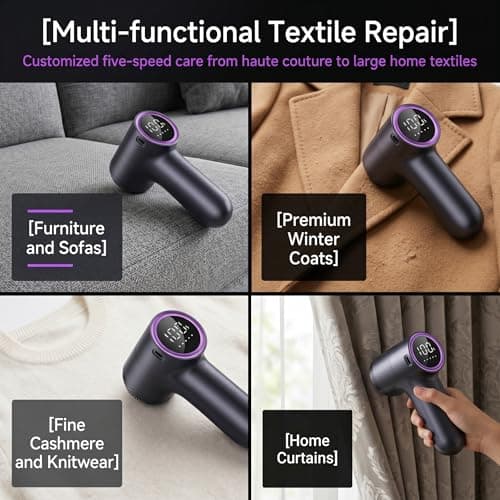 Electric Lint Bobble Remover Rechargeable Fabric Shaver, Clothes Debobbler & Jumper Fluff Defuzzer | Portable Travel Fuzz Ball Pill Cutter for Sweater Sofa Furniture, Cashmere Wool Knitwear Garment — view 4