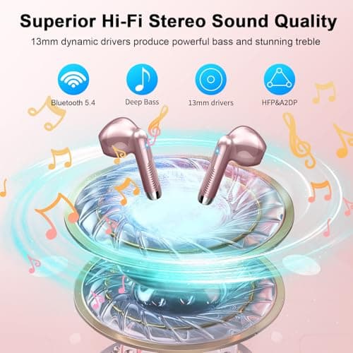 Drsaec Wireless Earbuds, 2026 Wireless Headphones with 4 ENC Mic Rose Gold — view 3