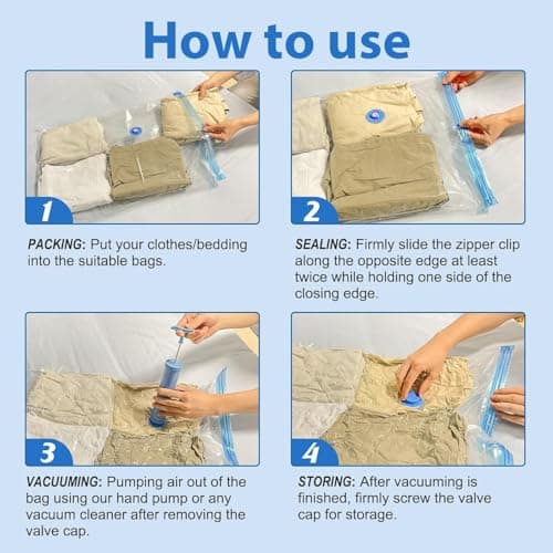 Vacuum Storage Bags Pack of 6 (2 Medium, 2 Large, 2 Jumbo) - Space-Saving Compression Bags with Airtight Seal - Reusable Zipper Bags for Clothes, Duvets, Bedding - Compatible with Vacuum Cleaner — view 5