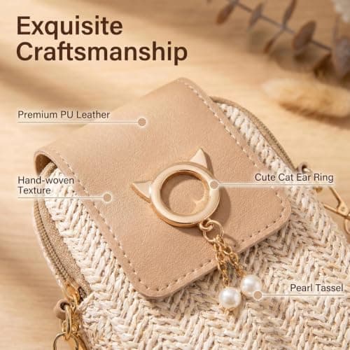 OKMIJN Crossbody Phone Bag for Women, Straw Mobile Phone Pouch Bag — view 6