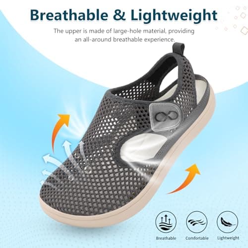 Womens Closed Toe Beach Sandals Lightweight Mesh Holiday Shoes Quick Dry Aqua Trainers Breathable Slip On for Travel Poolside Camping Summer Walking Dark Grey — view 5