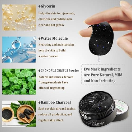 Under Eye Patches, Collagen Under Eye Mask, Dark Circles Under Eye Treatment, Puffy Eyes Bags Under Eyes Removal, Anti-Aging, Reduce Wrinkle, Skincare, Hydrating - 30 Pairs (Bamboo Charcoal) — view 2
