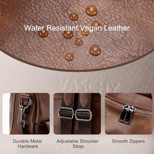 VASCHY Backpack for Women, Large Vegan Leather Rucksack with Wallet Set Convertible Handbag for Lady Guitar Strap — view 3