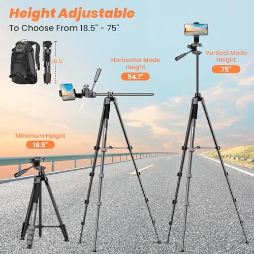 Nineigh Camera Phone Tripod, 75'' Lightweight DSLR Camera Stand — view 5