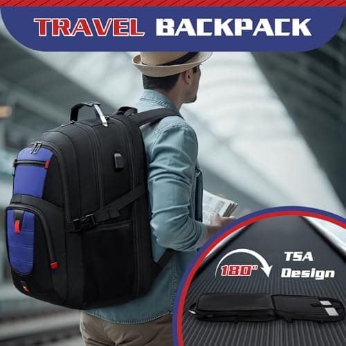 Z-MGKISS Extra Large Travel Backpack, 17.3" TSA-Approved Rucksack with USB Port, Anti-Theft Business & College Bag Fits 17" Laptop, Dark Blue — view 5