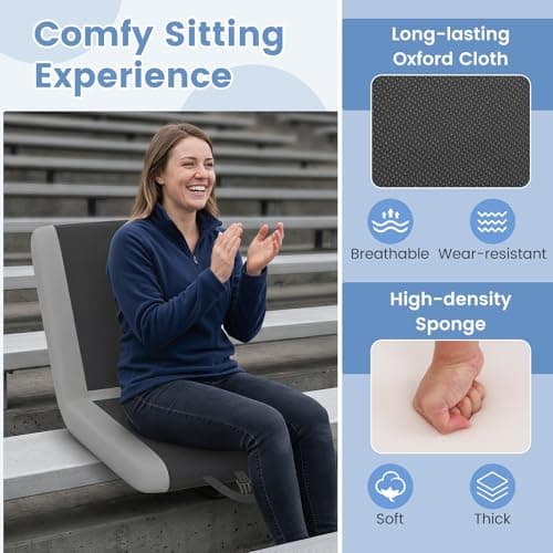 COSTWAY Padded Stadium Seat, Foldable Camping Chair with Back Support, 6 Reclining Positions and Carrying Handle, Portable Bleacher Chair for Sports Events, Concerts, Camping and Beach (1, Black) — view 6