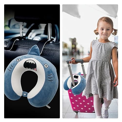 Samaly Kids Travel Pillow, Pure Memory Foam Animal U-Shaped Neck Pillow with Washable Cover, Comfortable in Any Sitting Position in Airplane,Car,Train for Kids, 1-Shark — view 6