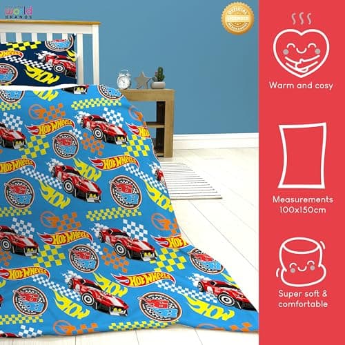 Character World Official Hot Wheels Fleece Blanket | Super Soft Warm Blue Throw, Flame Design | Perfect For The Bedroom, Camping & Sleepovers 100 x 150cm — view 3
