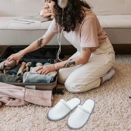 EQLEF 2 Pairs Spa Slippers for Women and Men, Disposable Travel Slippers Closed Toe White House Hotel Slippers for Party Guest — view 6