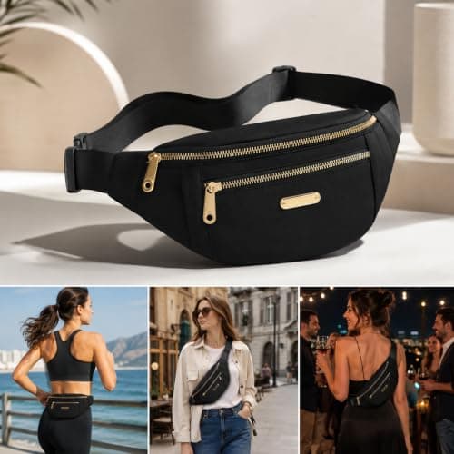 IPQNQVEY Fanny Pack Fashionable Waist Bag Unisex Fashion Waist Bag Casual Travel Bum Bag with 3 Zipper Pockets for Adult Sports Running Hiking Jogging (Black) — view 4