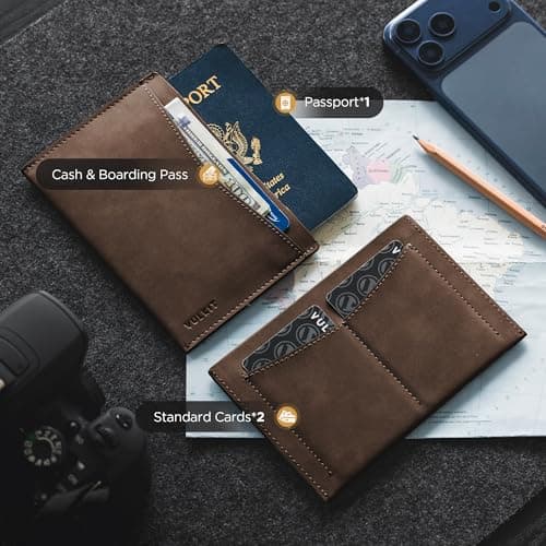 VULKIT Passport Cover Ultra Slim Design Leather Travel Wallet with Back 2 Card Slots, RFID Blocking Passport Sleeve Travel Essential — view 3
