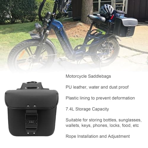 Motorcycle Saddlebags, 7.4L Motorcycle PU Leather Side Saddle Bags Panniers with Lock, Universal Side Luggage Bag for Roadster, Fit for Street 500 — view 3