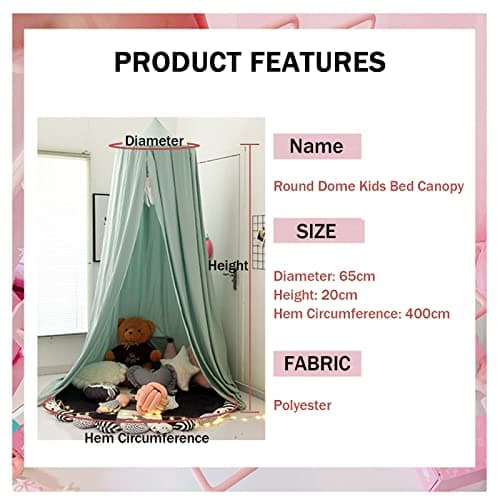 Surwin Bed Canopy for Girls Boys Kids Single Double, Solid Color Round Dome Bed Canopy Mosquito Net Protection Canopy Play Tent Bedroom Nursery Decoration Hanging Curtain Net (Khaki) — view 2