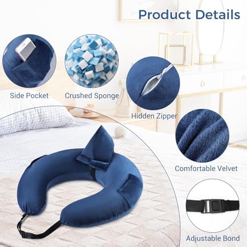 INFANZIA Reading Pillow for Gaming, Arm Rest Support Pillow, U-Shaped Lap Pillow with Side Pocket for Bed & Sofa, Compact Gaming Pillow with Tablet Support for Reading, Crocheting, Working (Blue) — view 3