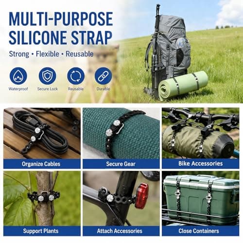 4 PC Modular Straps,Flexible Multi-Tool,80 Pound Load,18" lengths,Gear Strap,Reusable Multitool Utility Gear Ties for Camping,Outdoor Adventure,Luggage,Tool Organization,Travel,EDC（Black） — view 4