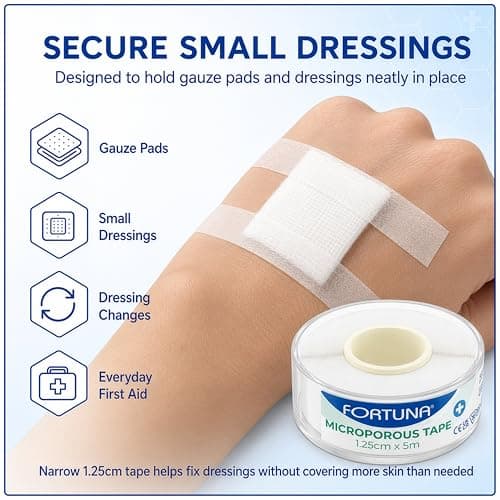 Fortuna Microporous Tape 1.25cm x 5m, White Hypoallergenic Surgical Adhesive Dressing Tape, Breathable Non Woven Medical First Aid Tape for Securing Dressings, Bandages, Gauze & Devices — view 3