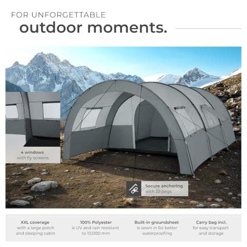 tectake® 6 Person Festival Tent - Water-Repellent Large Family Tunnel Tent with UV 50+ Protection, Mosquito Net - Lightweight Poles & Easy Assembly - Includes Awning & Carry Bag — view 3