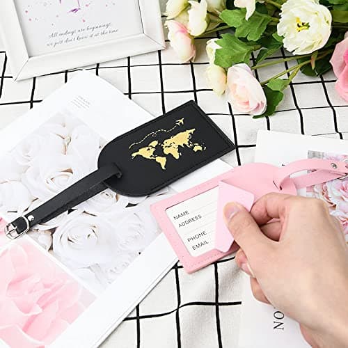 flintronic 2 Pcs Luggage Tags, Leather Baggage Labels, Suitcase ID Tag Set, Handbag Tag Labels Travel Accessories for Married Men Women Couples Wedding Travel Gift — view 6
