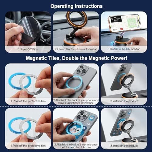 Uprosdik Orange Magnetic Phone Holder for Car, 360° Adjustable — view 5