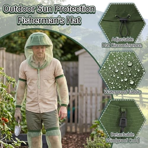 5Pcs Anti-Mosquito Head Net Set, Mosquito Suit Mosquito Protection, Lightweight Mesh Net for Outdoor Camping (Green, One Size) — view 4