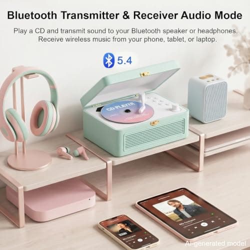 Gueray Portable Leather CD Player Bluetooth with Speakers 3600mAh Battery — view 4