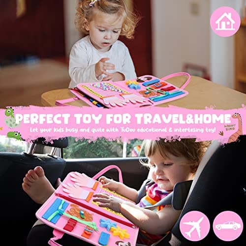 Busy Board for Toddlers, Montessori Sensory Toys Activity Board for Fine Motor Skills, Preschool Educational Learning Gifts for 1 2 3 4 5 Year Old Girls & Boys, Autism Toys, Car Airplane Travel Toy — view 5