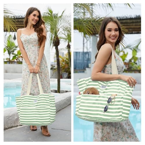 HOMESPON Large Waterproof Beach Bag for Women, Zippered Pool Tote — view 2