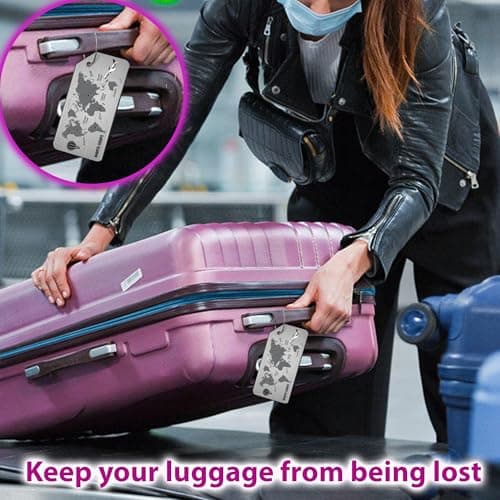 NAHATA Luggage Tags 2 PCS | Suitcase Tags | Brushed Aluminum Alloy Luggage Tags for Suitcases | Luggage Labels for Suitcases | Suitcase Identifier—Bag Tags | Travel Tags for Luggage (World Map Pack-2) — view 6
