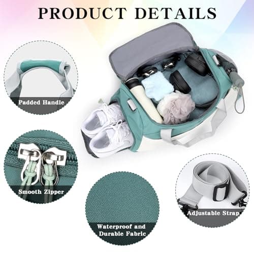 Large Gym Bag Duffle Bag with Shoes Compartment for Women Men, Green — view 2