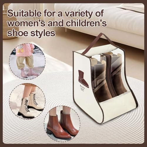 Beige Boot Storage Bag for Travel and Daily Use, Dustproof Shoe Bags for Women and Teens, Walking Boot Organizer with Handle, Short Boots Protector, Compact for Packing — view 4