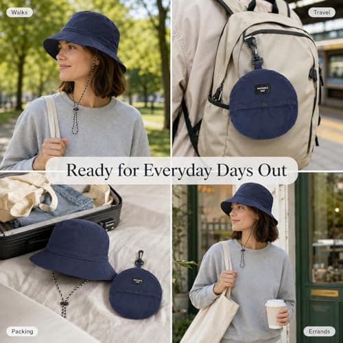GEEKPC Waterproof Packable Bucket Hat with UPF50+ Wide Brim Sun Protection - Adjustable Chin Cord Foldable Sun Hat for Men Women Travel Fishing Hiking Outdoor Activities Camping Beach Navy — view 3