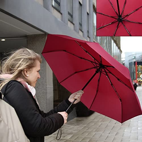 Vicloon Travel Umbrella, Folding Umbrella, 8 Ribs Compact Windproof Umbrella, Auto Open/Close, Sturdy Reinforced Canopy Automatic Portable Umbrella for Men&Women (Wine Red) — view 6