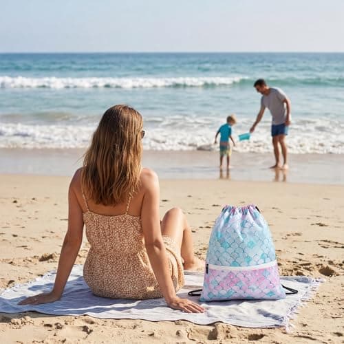 StreamSafe Drawstring Bags for Kids Girls, Waterproof Mermaid Backpack — view 2