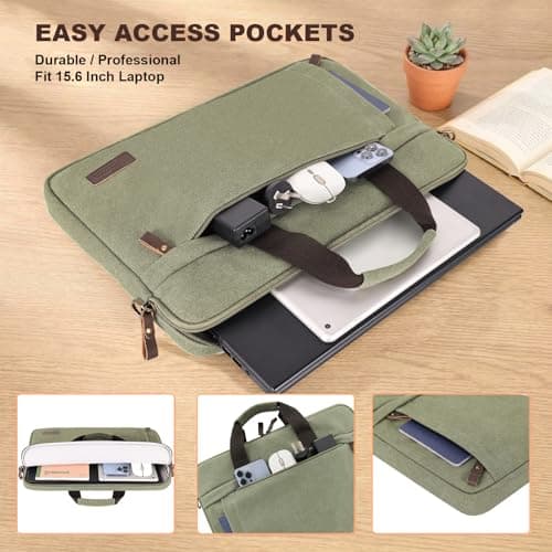 Estarer Laptop Messenger Bag 17-17.3 Inch Mens Satchel Shoulder Bag for Work (Green-slim, 17-17.3 Inch) — view 3