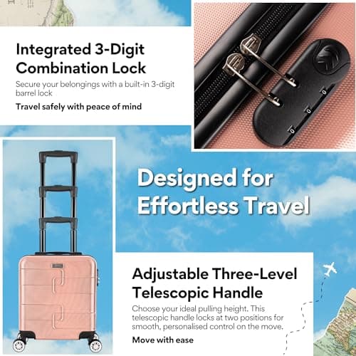 WORLD EXPLORER Rose Gold Cabin Suitcase 45x35x20cm, 30L ABS Shell, 4 Wheels — view 3