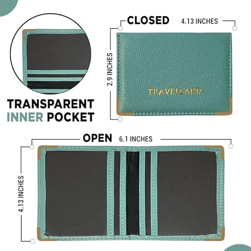 FATASH Travel Card Holder, PU Leather Oyster Card Cover, Bus Pass, Rail Ticket, Photo ID Wallet with 4 Pockets, Compact & Slim Unisex RFID Blocking Credit Card Case for Men, Women & Kids - Sky Blue — view 5