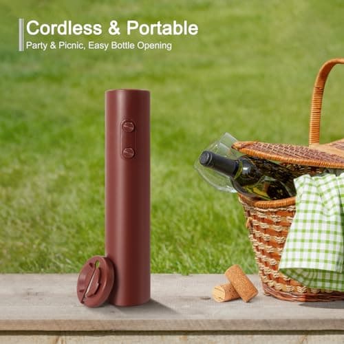 ELMWAY VinoLux Series Electric Wine Opener – Battery Operated Corkscrew with Easy Two-Button Operation & Foil Cutter, Portable Design for Home Use or Parties (Red) — view 5