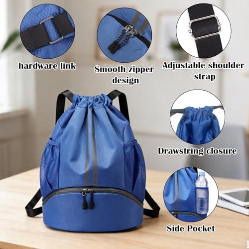 PE Drawstring Bags, Waterproof Unisex Swimming Sports Gym Blue Backpack — view 3