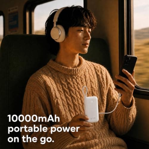 WYE 10000mAh Portable Power Bank with Built-in USB-C & Lightning Cables, 22.5W Fast Charging External Battery Pack, Compact Powerbank Charger for iPhone, Samsung, Pixel and Android - White — view 4