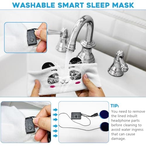 Bluetooth Sleep Mask, CestMall Sleep Eye Mask with Wireless Headphones Blackout Sleep Headphones Headband Music Sleeping Bluetooth Headband Birthday X-mas Gift for Children Boy Girl Travel Nap (Black) — view 5