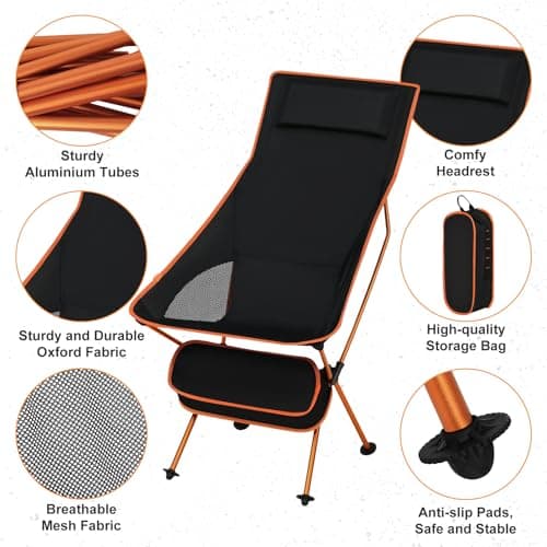 eSituro Ultra Lightweight Folding Camping Chair, Black+Orange, 1PC — view 6