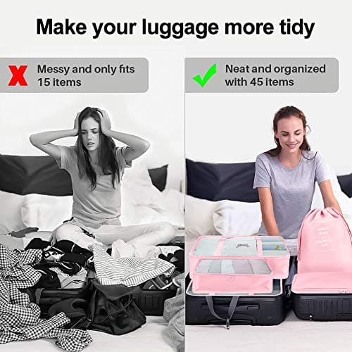 Packing Cubes for Suitcase,Geediar 9 PCS Travel Luggage Packing Organizers Waterproof Travel Essentials Bag Clothes Shoes Cosmetics Toiletries Bags(d-Pink) — view 4