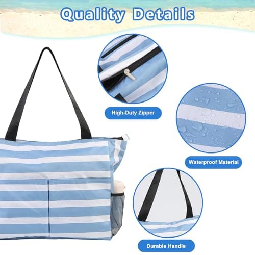TAHAVICE Beach Tote Bags for Women with Zip, Large Waterproof Beach Bag with Pocket, Summer Beach Bags for Travel, Shopping, Pool, Gym — view 6