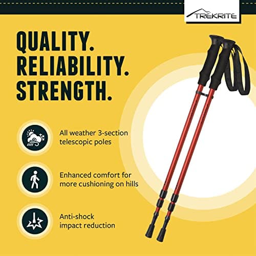 Trekrite Telescopic Walking Poles Set, Collapsible Hiking Poles, 3-Section Anti Shock Trekking Sticks for Men & Women - Adjustable Hiking Sticks with Accessories from a UK Based Company - Red — view 2